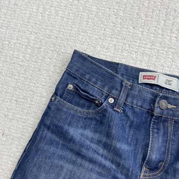 Levis 511 Slim Shorts Regular Men / Boy 27 Blue Distressed Denim Cut Off Raw Hem - Picture 4 of 12